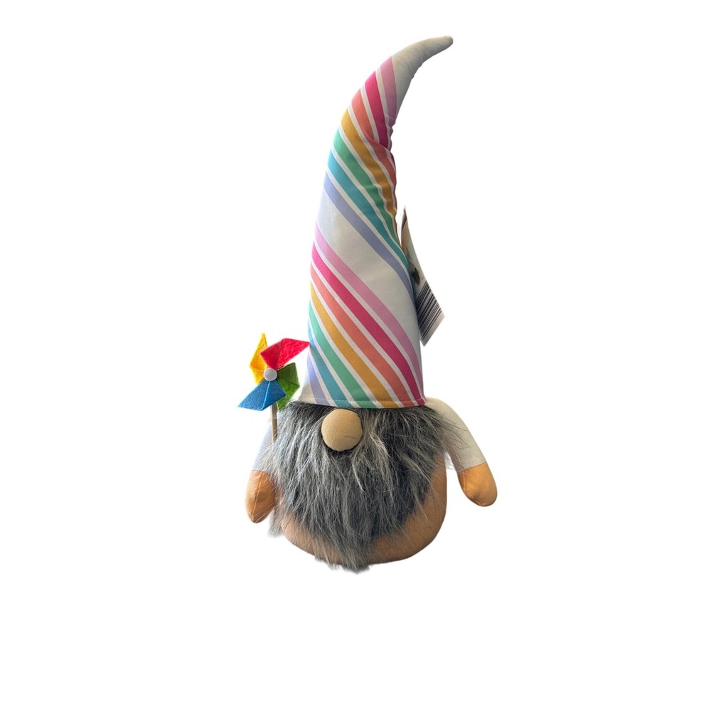 Huntington Home Plush Gnome 20in Multicolor NEW Rainbow Striped Pinwheel